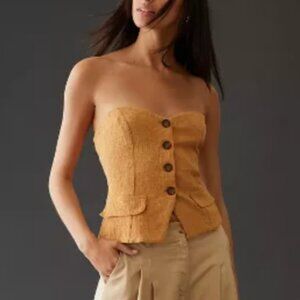 NWT By Anthropologie Tailored Corset Tube Top Mustard Color Size M